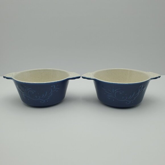 Pfaltzgraff Weir In Your Kitchen Chicory Lugged Soup Bowls Blue Handled Ramekins - Picture 1 of 8
